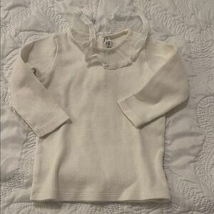 Bonpoint Cream Long Sleeve Top with Ruffle Collar